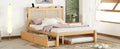 Queen Size Elegant Bed Frame With Rattan Headboard And Sockets ,Natural Twin Natural Rattan