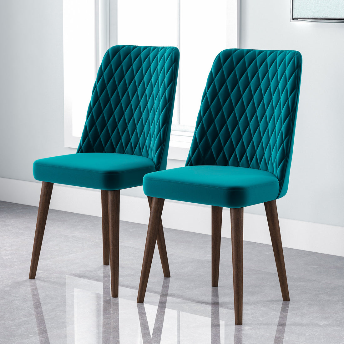 Katie Mid Century Modern Velvet Dining Chair Set Of 2 Blue Velvet