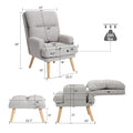 Accent Chair With Ottoman Set, Fabric Armchair With Wood Legs And Adjustable Backrestmid Century Modern Comfy Lounge Chair For Living Room, Bedroom, Reading Room And Study Grey Textile 1 Seat