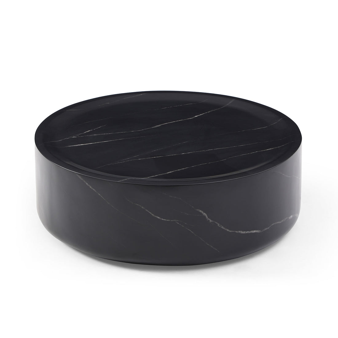 35.43'' Black Marble Round Coffee Table,Simple Modern Center Cocktail Table For Living Room Office,No Need Assembly. Black Fiberglass