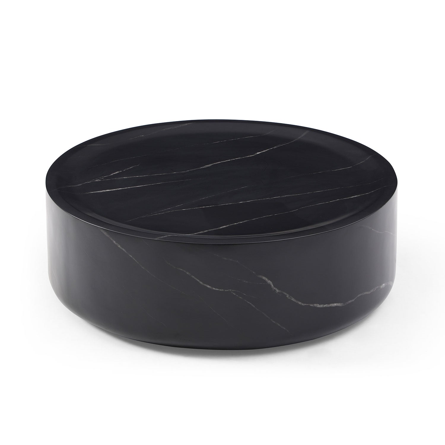 39.37'' Black Marble Round Coffee Table Sturdy Fiberglass Table For Living Room ,No Need Assembly. Black Fiberglass