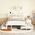Queen Size Elegant Bed Frame With Rattan Headboard And Sockets ,White White Rattan
