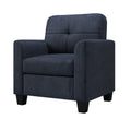 Mid Century Modern Accent Chair Cozy Armchair Button Tufted Back And Wood Legs For Living Room, Office Room, Dark Blue Dark Blue Primary Living Space Polyester