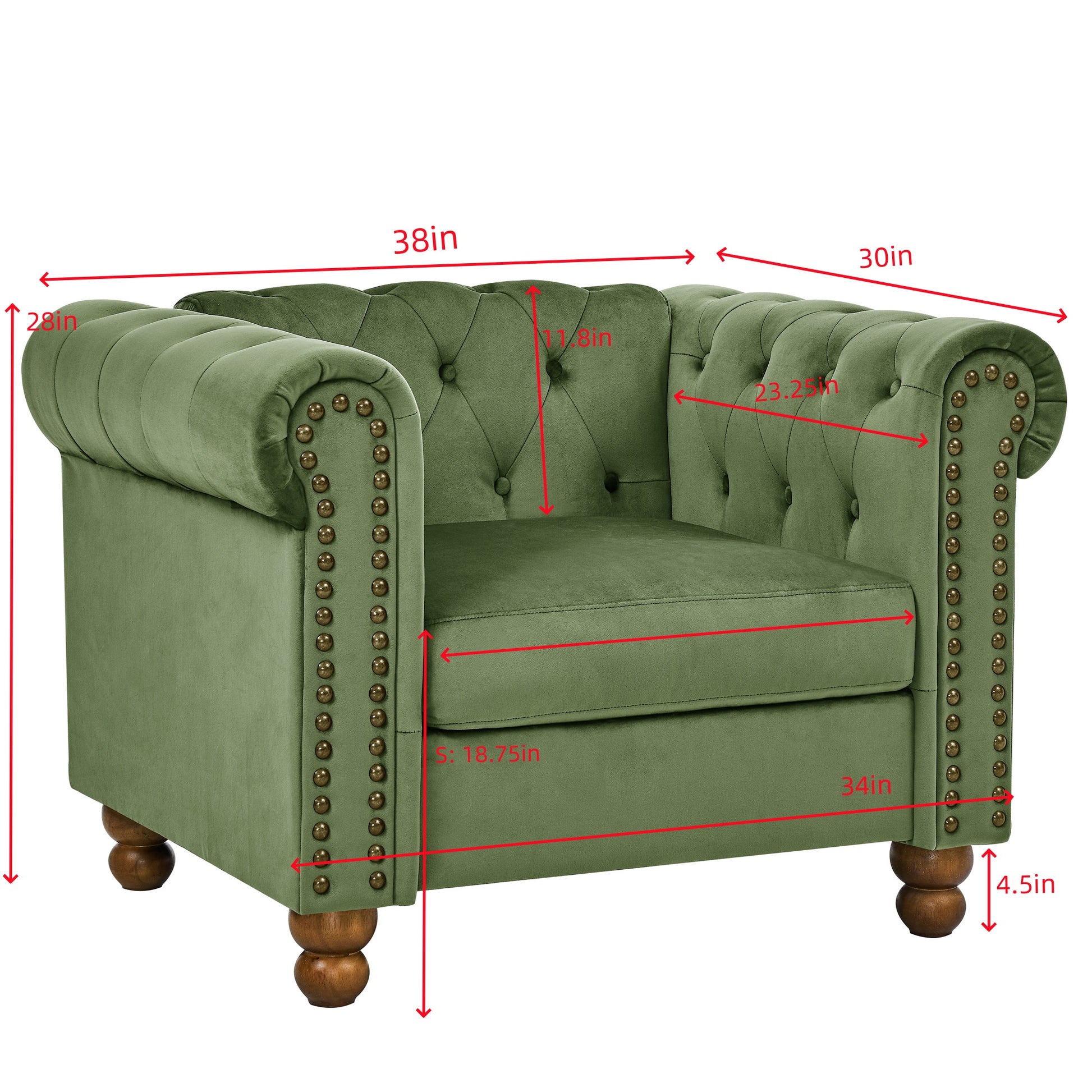 Phoyal Large Chair, Velvet Sofa Classic Tufted Chesterfield Settee Sofa Modern 1 Seater Couch Furniture Tufted Back For Living Room Green Green Velvet Primary Living Space Medium Soft Cushion Back