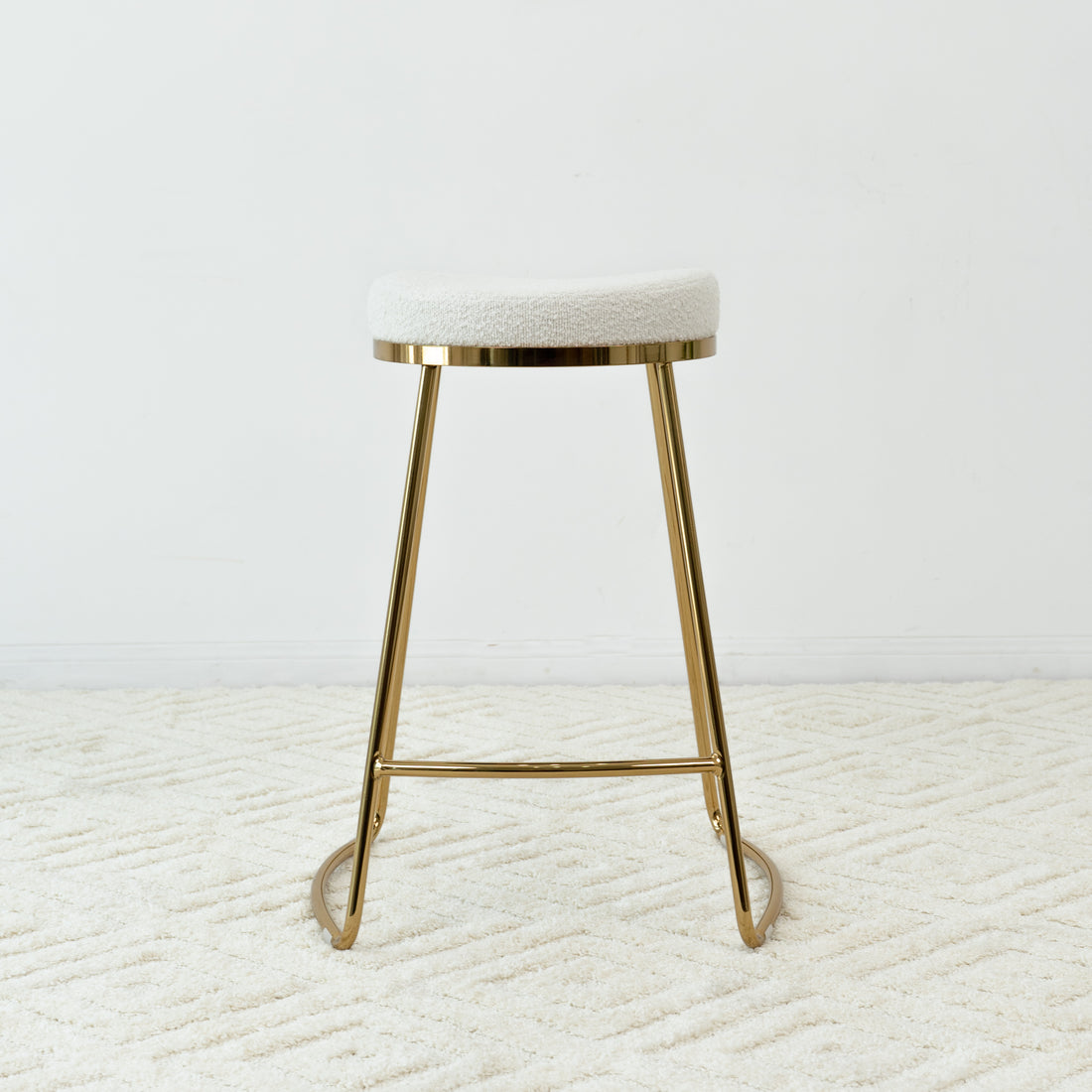Jane 26" Mid Century Modern Luxury Upholstered Stool White Boucle