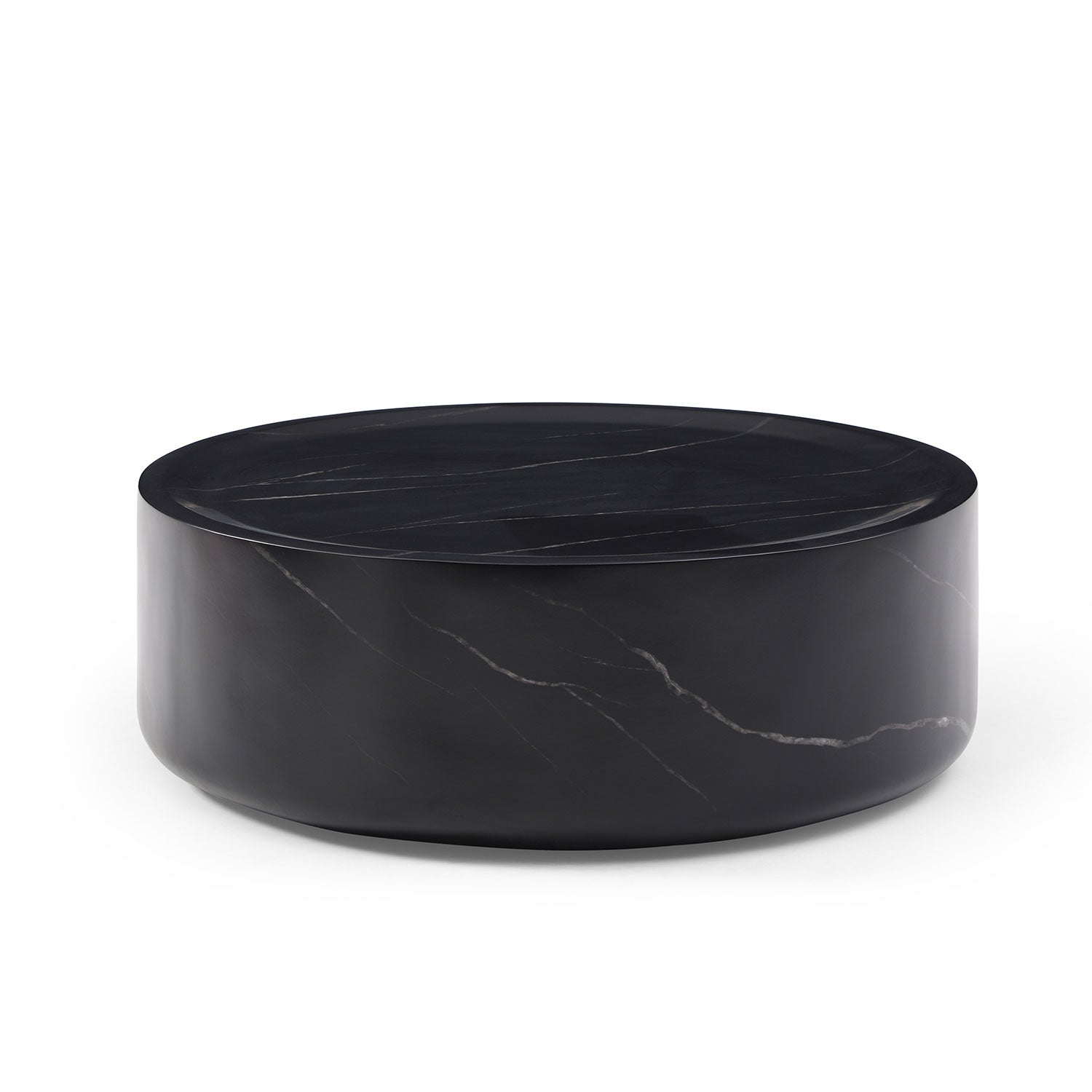 35.43'' Black Marble Round Coffee Table,Simple Modern Center Cocktail Table For Living Room Office,No Need Assembly. Black Fiberglass