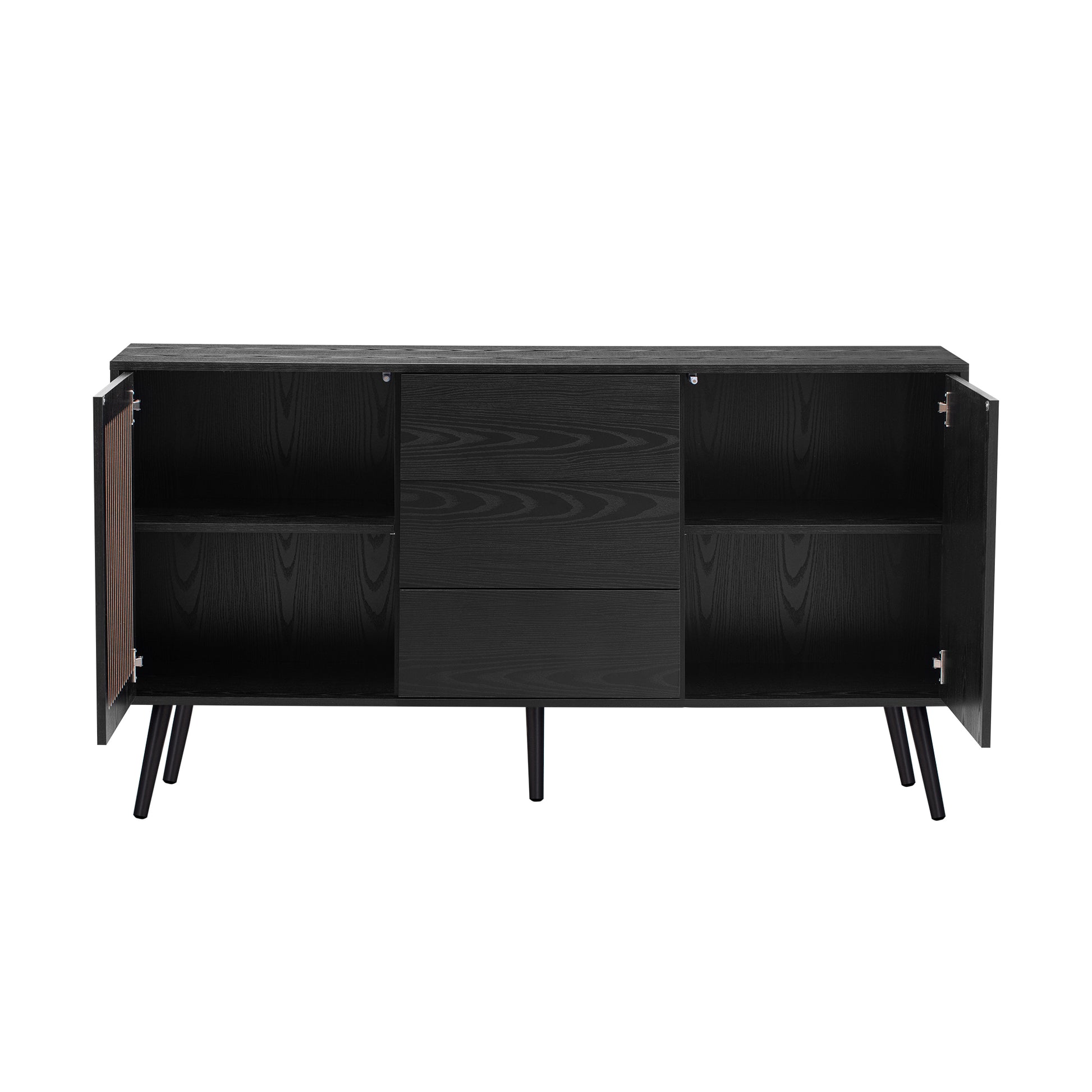 Modern Cabinet With 2 Doors And 3 Drawers, Suitable For Living Rooms, Studies, And Entrances. Black Mdf