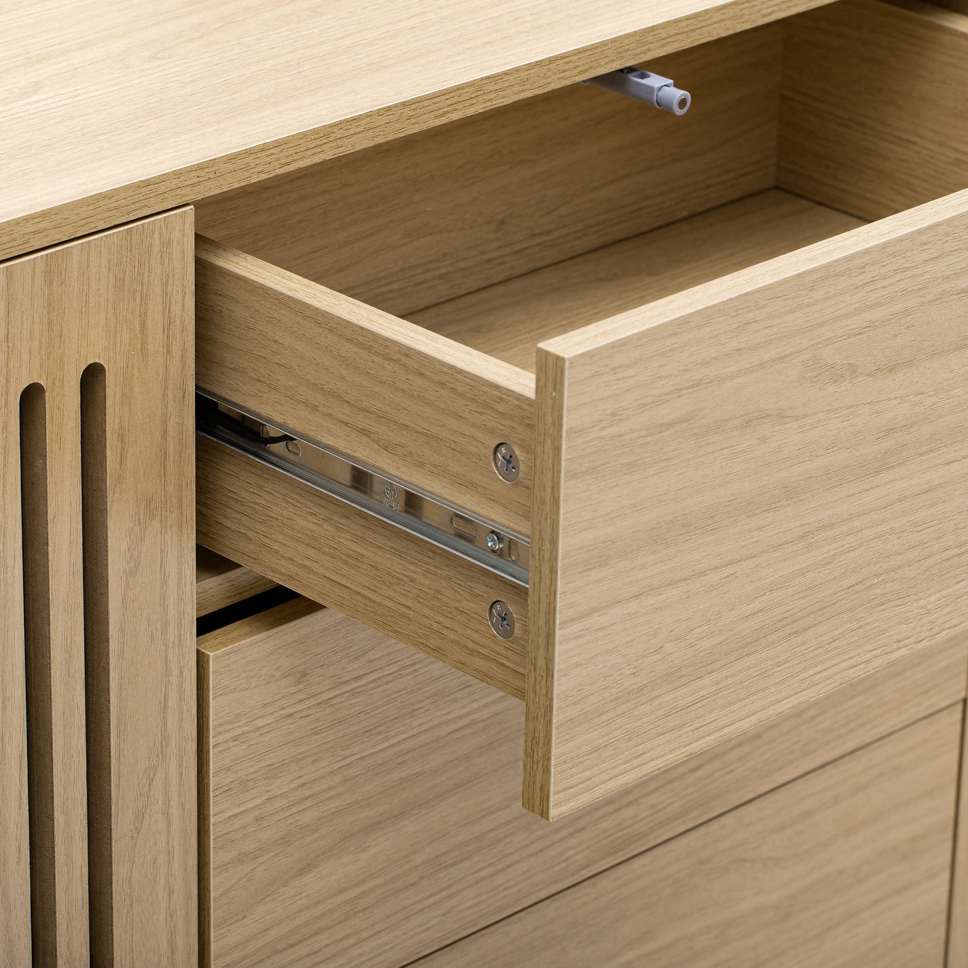 Modern Cabinet With 2 Doors And 3 Drawers, Suitable For Living Rooms, Studies, And Entrances. Natural Mdf