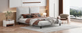Queen Size Upholstered Platform Bed With Two Large Headrests And Thick Fabric, Polyester, Beige Beige Polyester