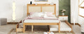 Queen Size Elegant Bed Frame With Rattan Headboard And Sockets ,Natural Twin Natural Rattan