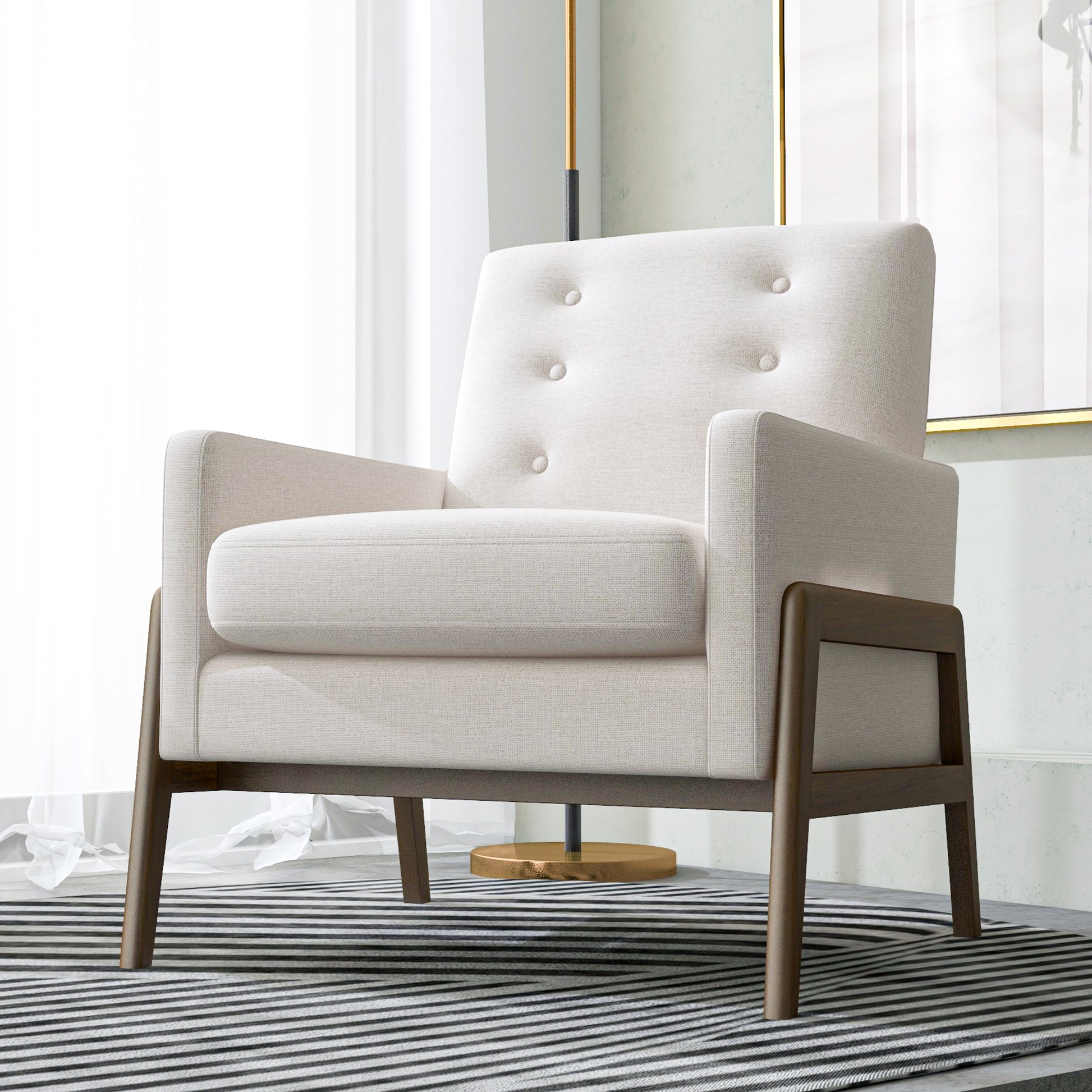 Cole Solid Wood Lounge Chair Beige Fabric