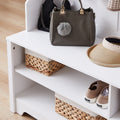 Hall Tree Entryway Bench With Coat Rack, With Shoe Cubbies For Bedroom, White, 59.8'' W X 15.8'' D X 76.8''H. White Particle Board