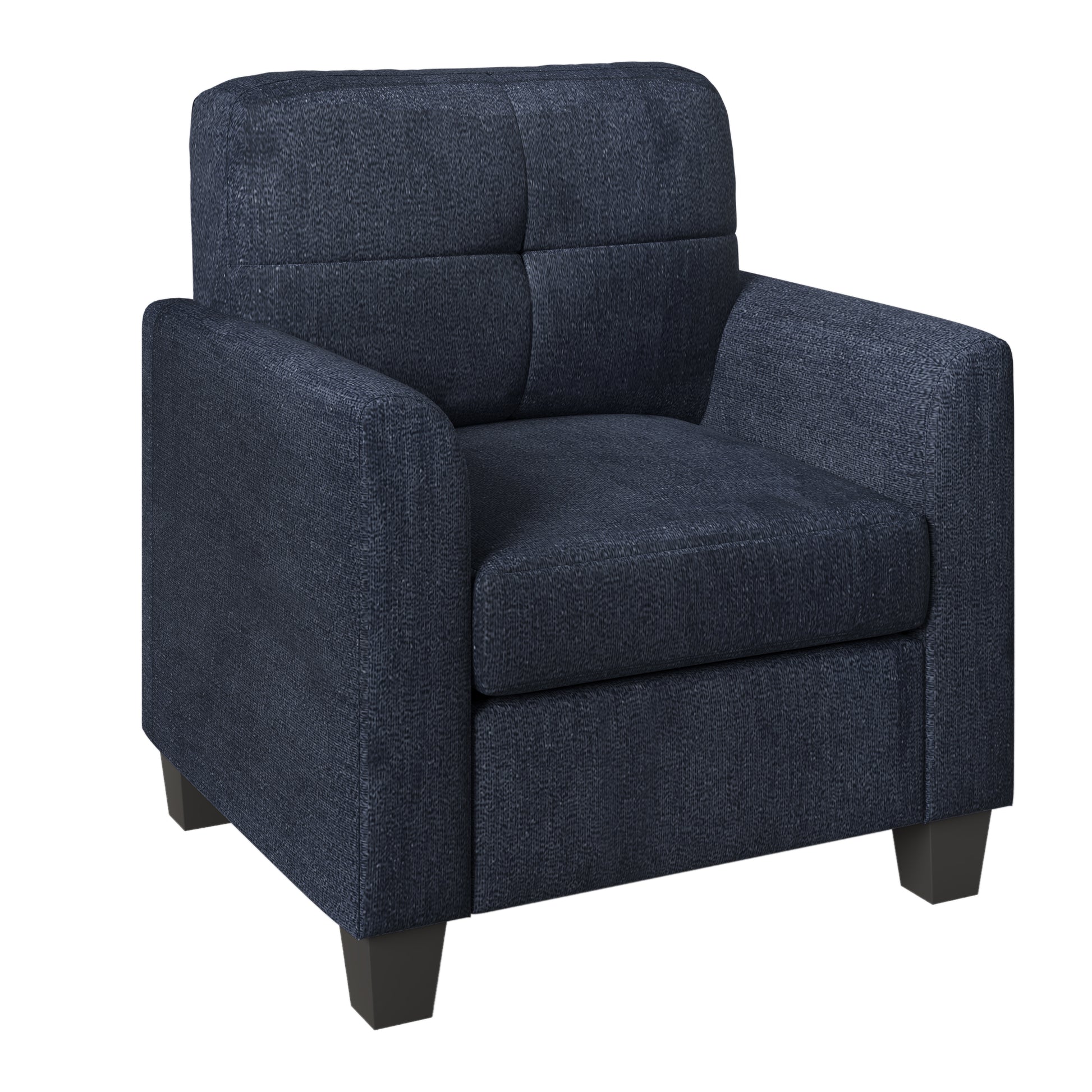 Mid Century Modern Accent Chair Cozy Armchair Button Tufted Back And Wood Legs For Living Room, Office Room, Dark Blue Dark Blue Primary Living Space Polyester