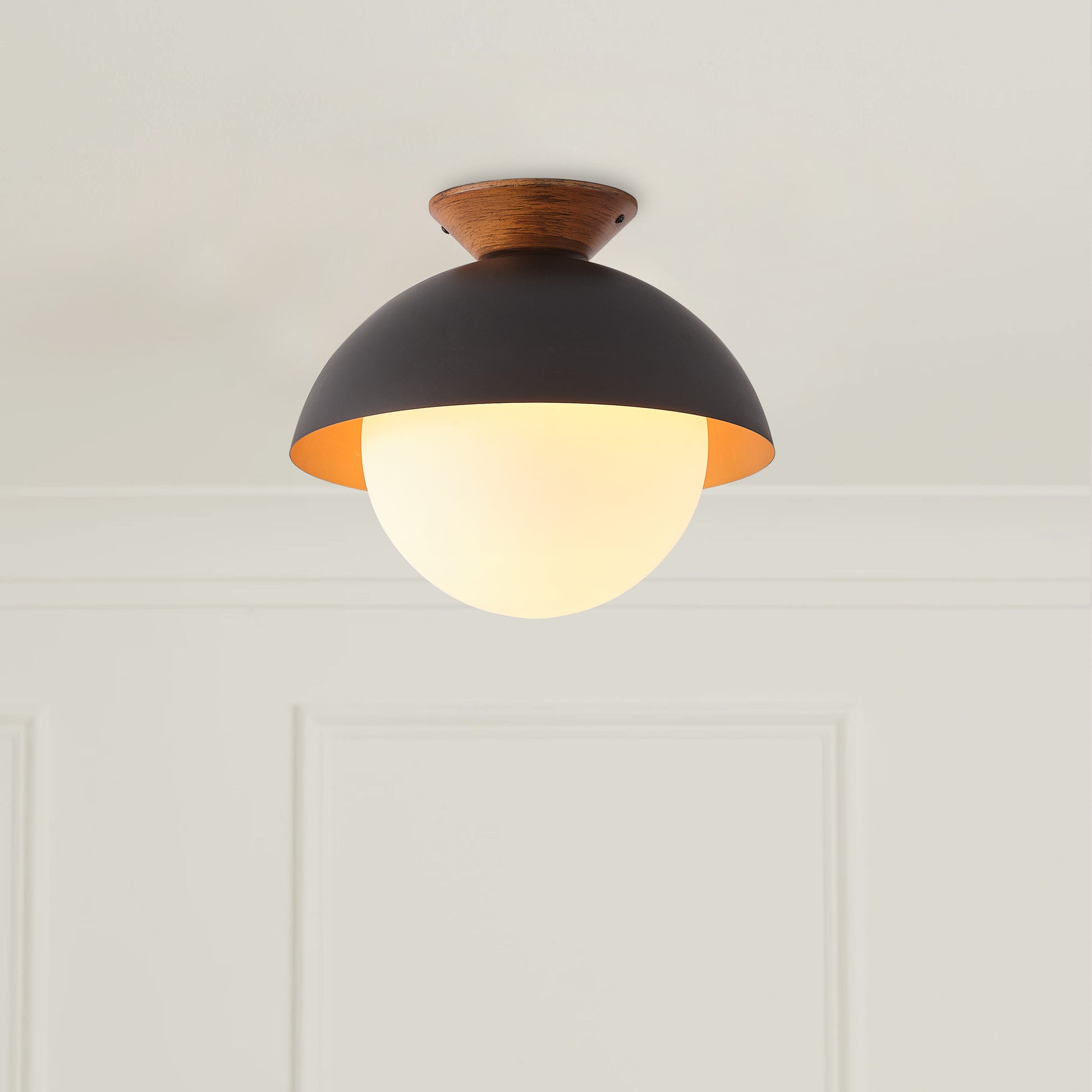 Ceiling Lights, Industrial Style, Modern, Gold Interior, Black Finish, Bedroom, Dining Room Black Ceiling Lights Wood Metal Glass