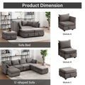 Modular Sectional Sofa, Convertible Sofa Couch With Storage, Sleeper Sectional Sofa Set, Flexible Modular Combinations Fabric Couch For Living Room Grey,6 Seat Sofa Grey Wood Soft Heavy Duty Fabric 6 Seat