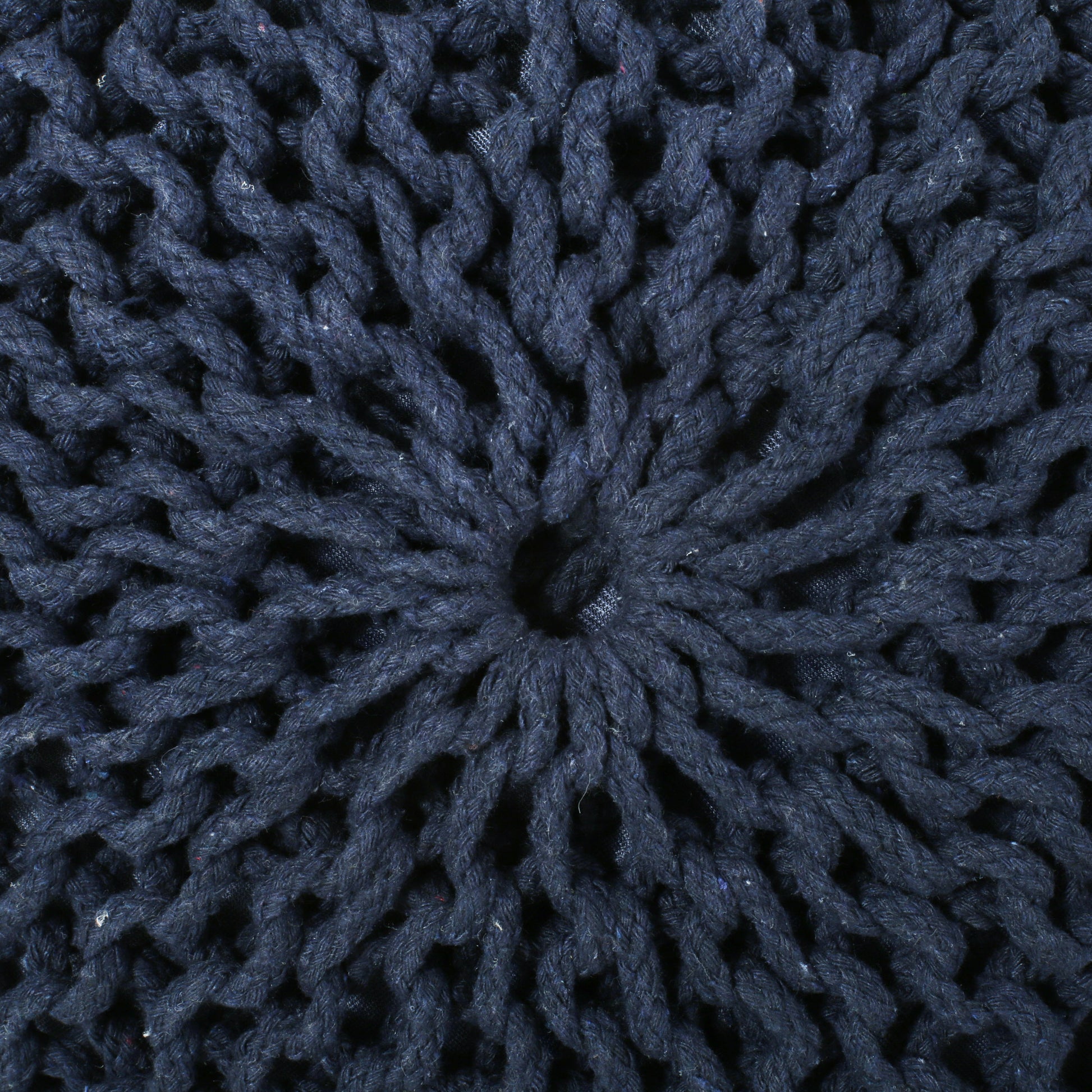 Bordeaux Knitted Cotton Round Pouf, Navy Blue Navy Blue Cotton