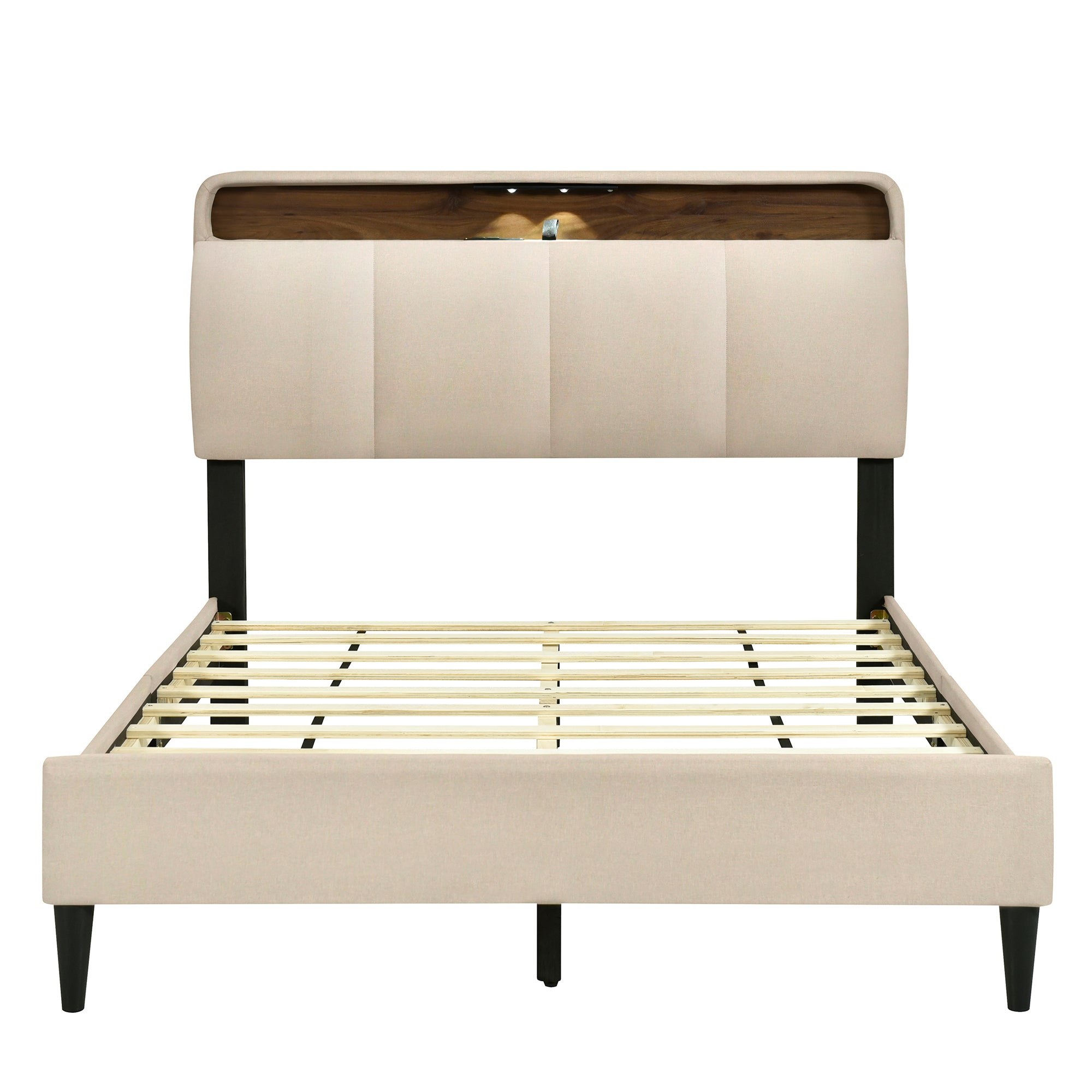 Full size Upholstered Platform Bed with Storage beige-linen