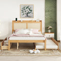 Queen Size Elegant Bed Frame With Rattan Headboard And Sockets ,Natural Twin Natural Rattan
