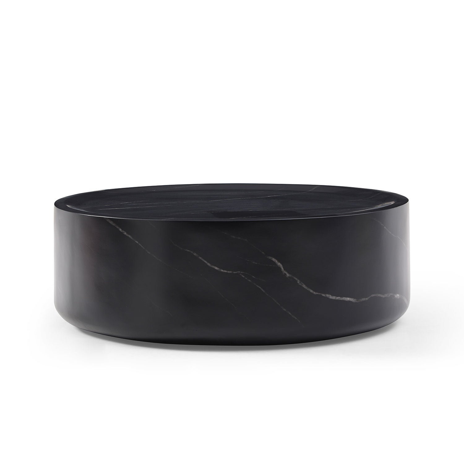 39.37'' Black Marble Round Coffee Table Sturdy Fiberglass Table For Living Room ,No Need Assembly. Black Fiberglass