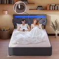 Queen Bed Frame With Usb Charging Station & Led Lights, Queen Bed Frame With Headboard & 4 Storage Drawers, D Box Spring Not Required Queen Dark Gray Metal Bedroom Contemporary Bed Frame Foam Linen Upholstered