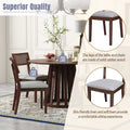 5 Piece Retro Dining Set With 1 Round Dining Table And 4 Upholstered Chairs With Rattan Backrests For Dining Room And Kitchen Walnut Walnut Solid Wood Mdf