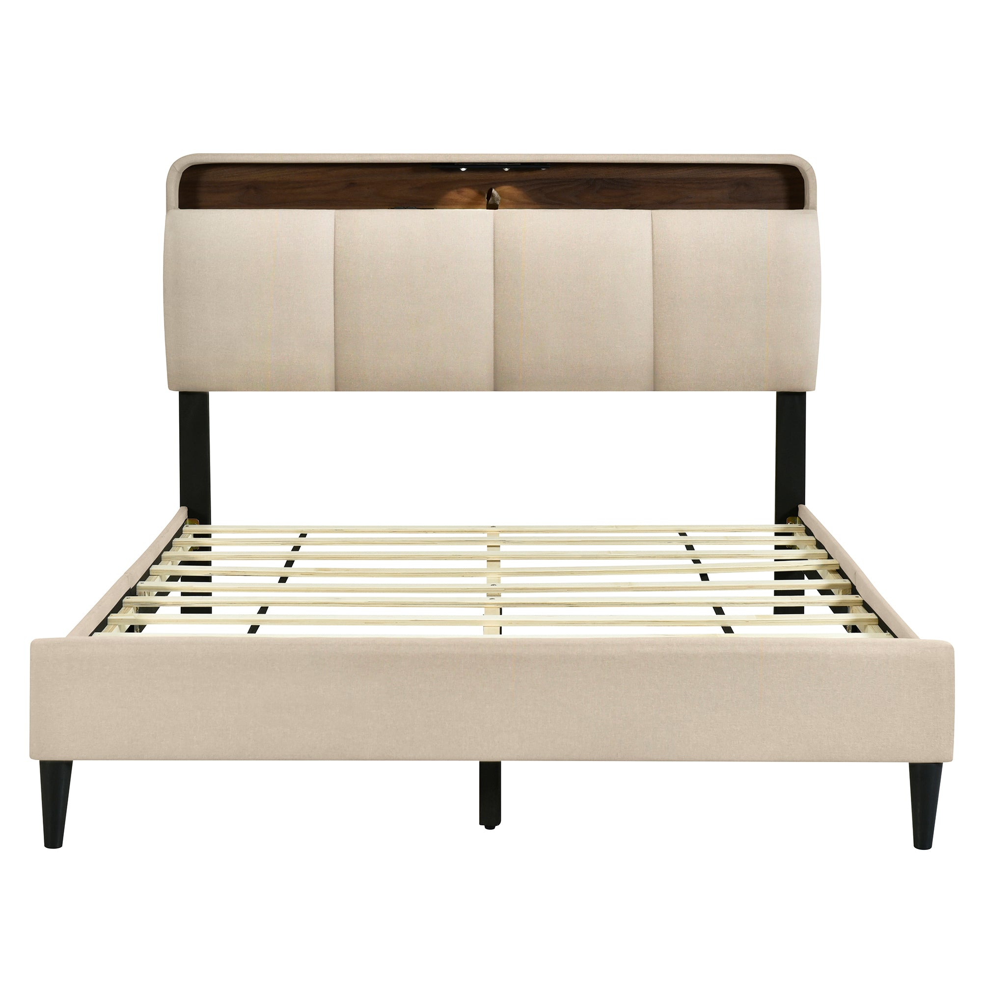 Queen size Upholstered Platform Bed with Storage beige-linen