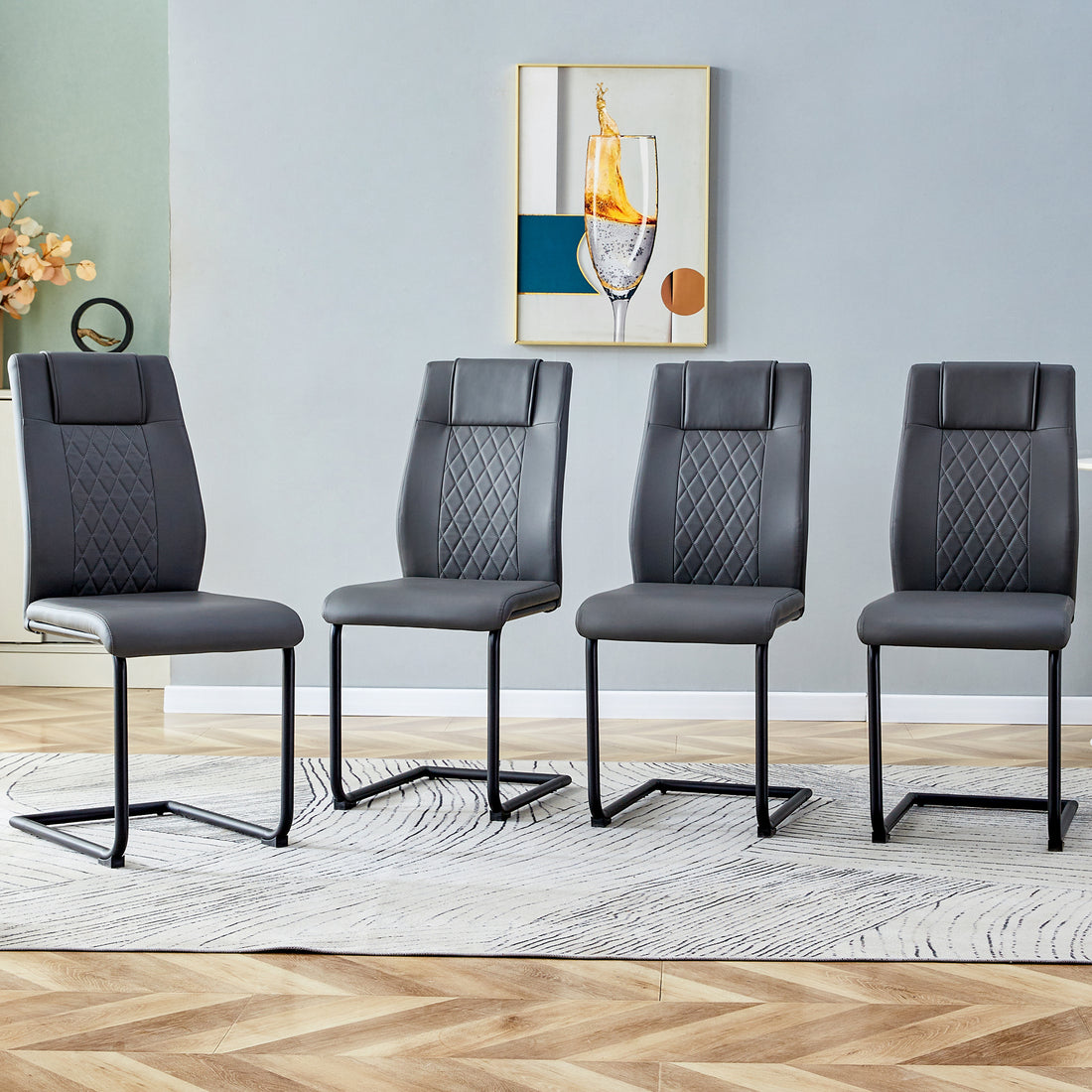 Modern Dining Chair With Faux Leather Cushioned