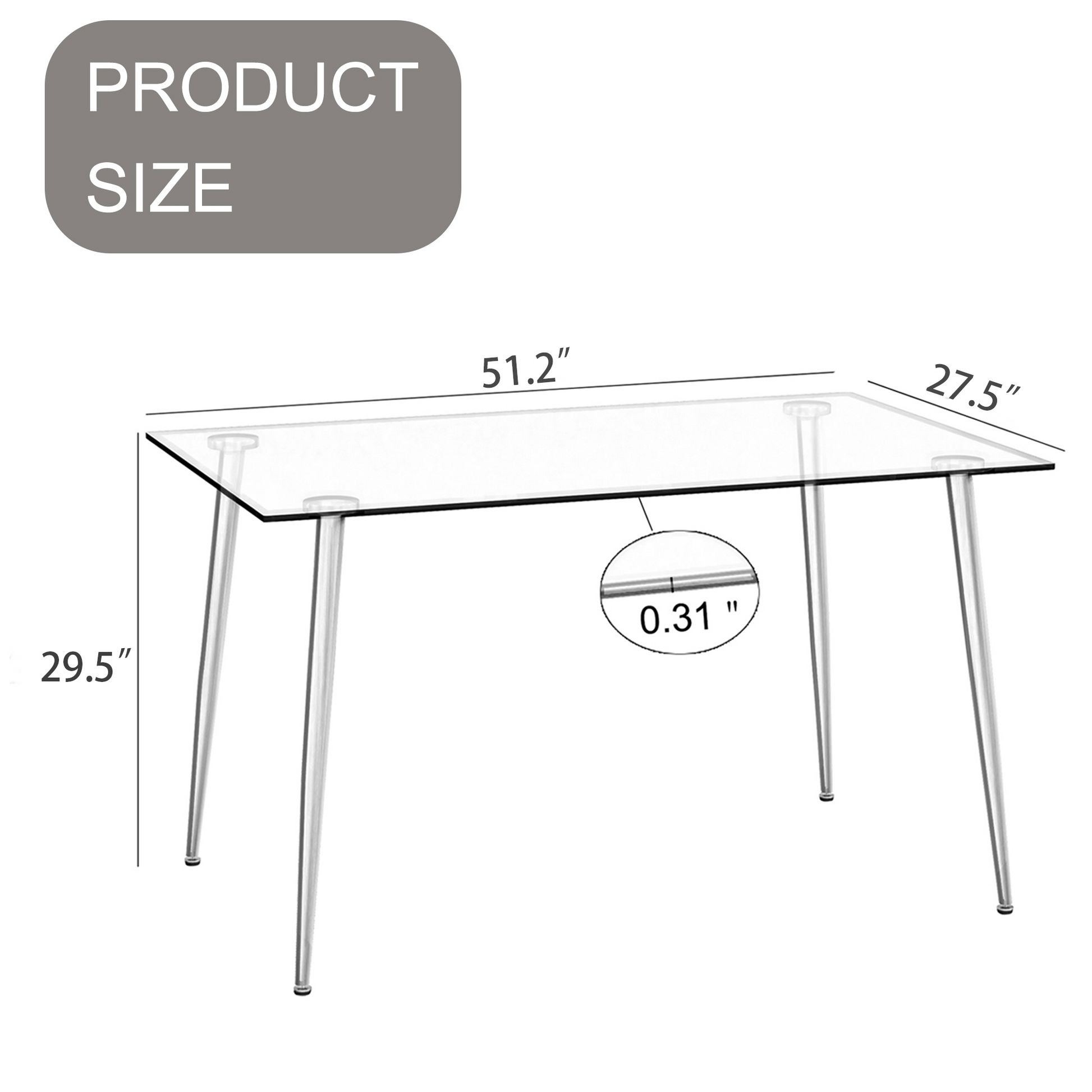 51 Inch Glass Dining Table Set For 4, Dining