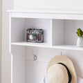 Hall Tree Entryway Bench With Coat Rack, With Shoe Cubbies For Bedroom, White, 59.8'' W X 15.8'' D X 76.8''H. White Particle Board