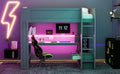 Wood Twin Size Gaming Loft Bed With Desk, Multi Storage Shelves, Led And Charging Station, Dark Gray Box Spring Not Required Twin Dark Gray Wood Bedroom Bed Frame Solid Wood Mdf
