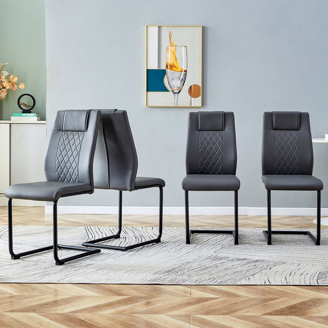 Modern Dining Chair With Faux Leather Cushioned