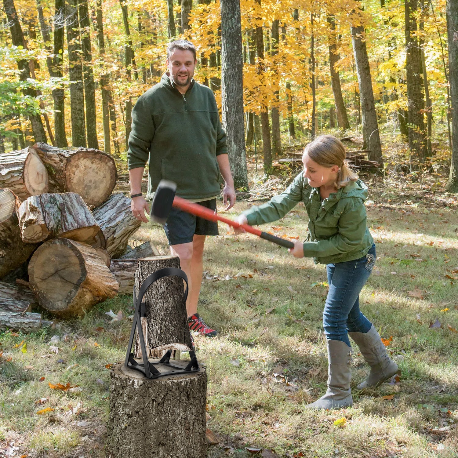 Kindling Splitter Wedges For Cutting Woods Portable Log Splitter Heavy Duty Firewood Splitter & Fire Poker Set Manual Log Splitter Wedge Wood Chopper For Commercial, Outdoor, Home Black Metal