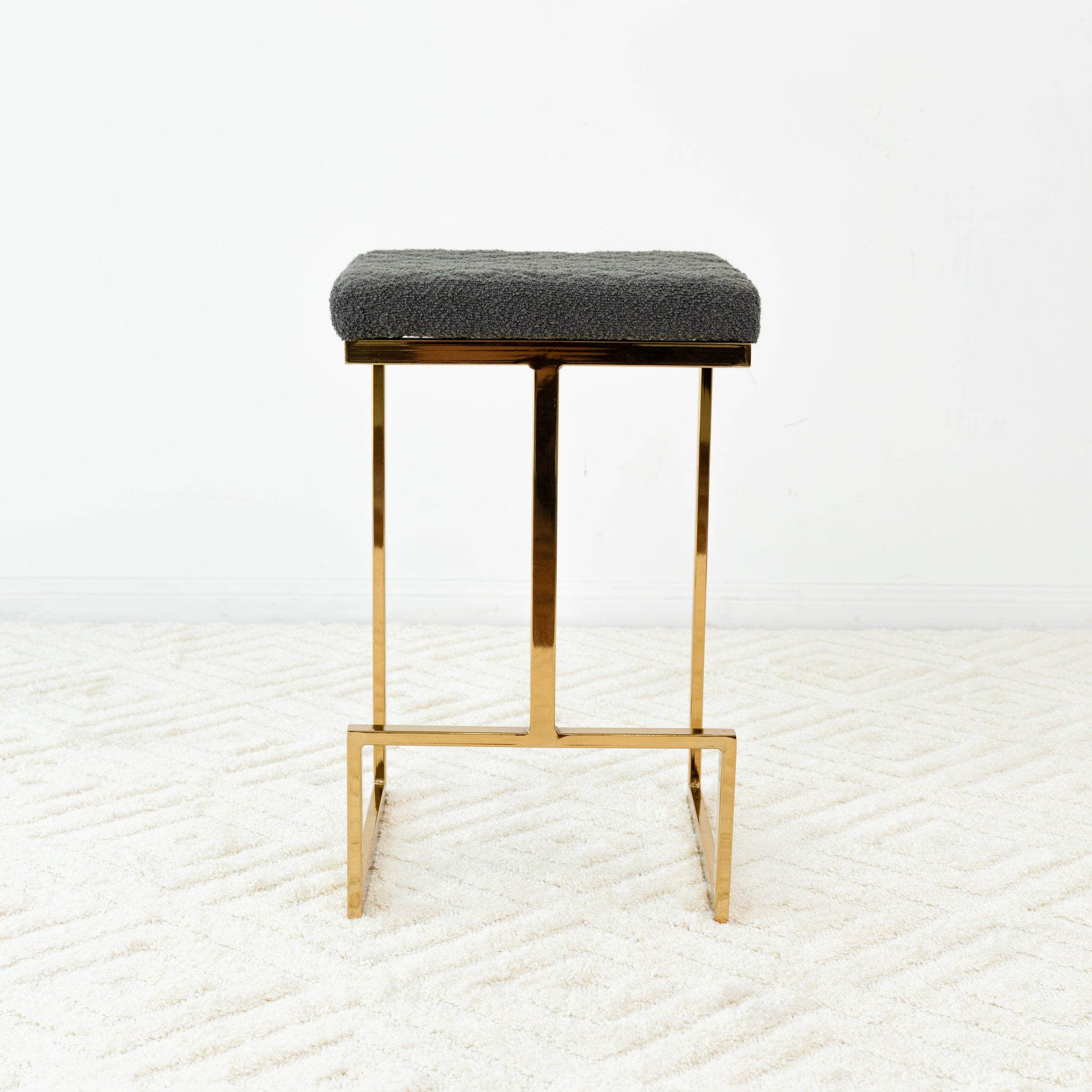 Joel Mid Century Modern Luxury Upholstered Stool Grey Velvet