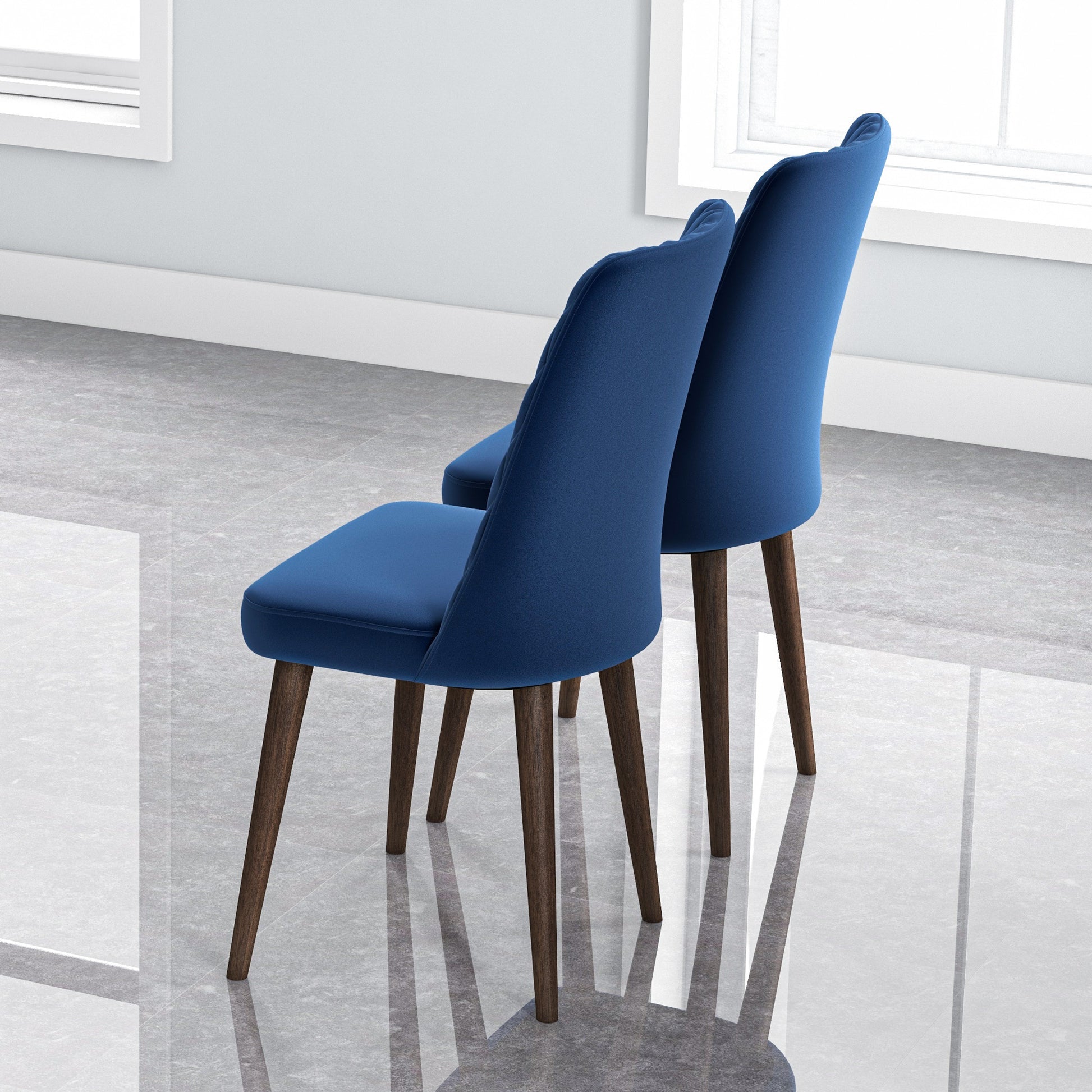 Katie Mid Century Modern Velvet Dining Chair Set Of 2 Blue Velvet