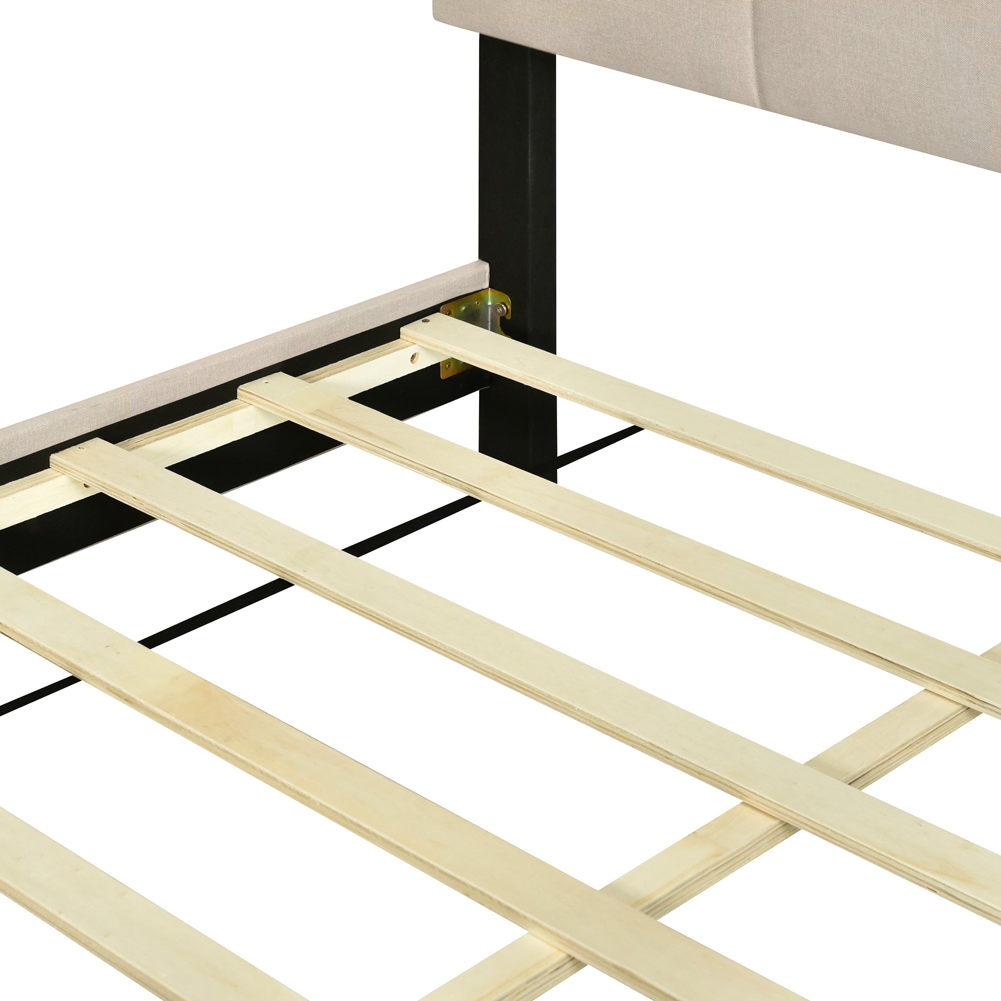 Queen size Upholstered Platform Bed with Storage beige-linen