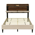 Full Size Upholstered Platform Bed With Storage Headboard, Sensor Light And A Set Of Sockets And Usb Ports, Linen Fabric, Beige Beige Linen