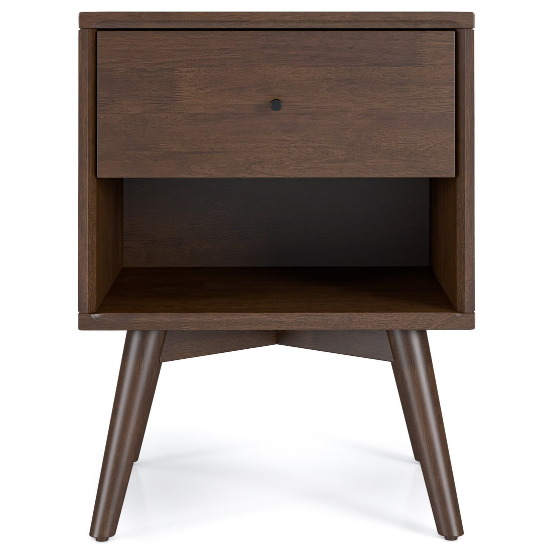 Caroline Mid Century Modern Style Night Stand Brown Solid Wood