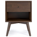 Caroline Mid Century Modern Style Night Stand Brown Solid Wood