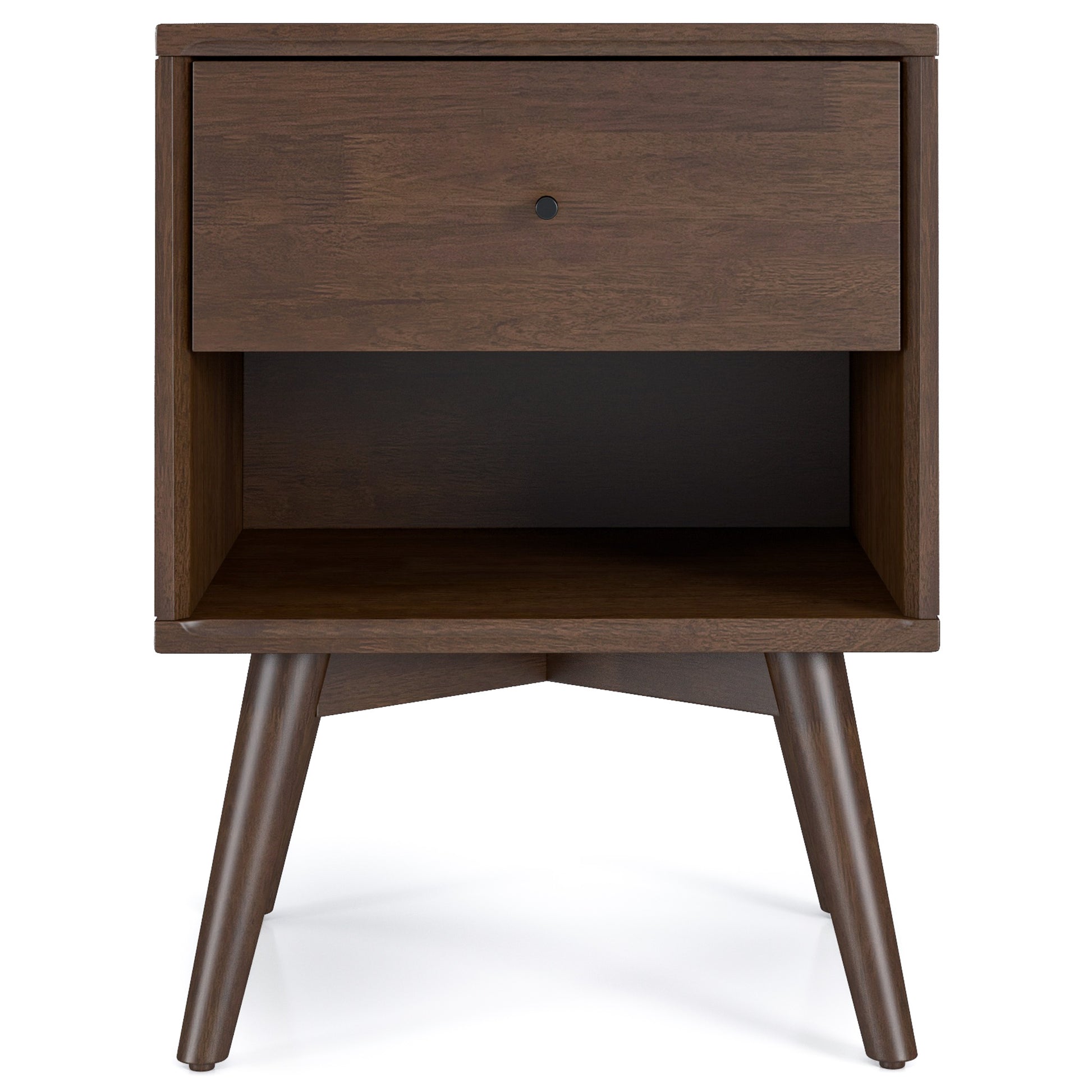 Caroline Mid Century Modern Style Night Stand Brown Solid Wood