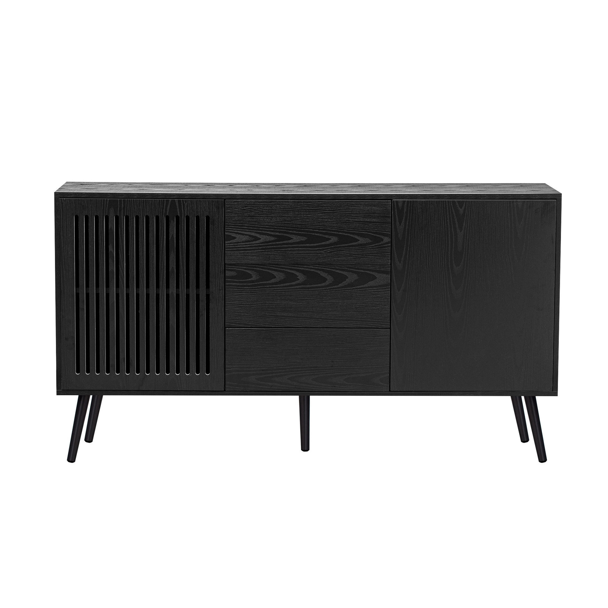 Modern Cabinet With 2 Doors And 3 Drawers, Suitable For Living Rooms, Studies, And Entrances. Black Mdf