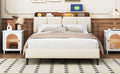 Full Size Upholstered Platform Bed With Storage Headboard, Sensor Light And A Set Of Sockets And Usb Ports, Linen Fabric, Beige Beige Linen