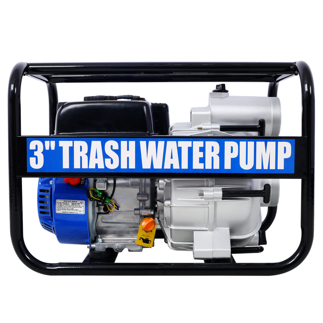 Trash Pump 3 Inch, 209Cc 7Hp 4 Stroke Ohv Engine, Gas Powered Full Trash Water Pump 50 Ft Discharge Hose, 12 Ft Suction Hose With Complete Fittings,Epa Compliant Black Blue Steel