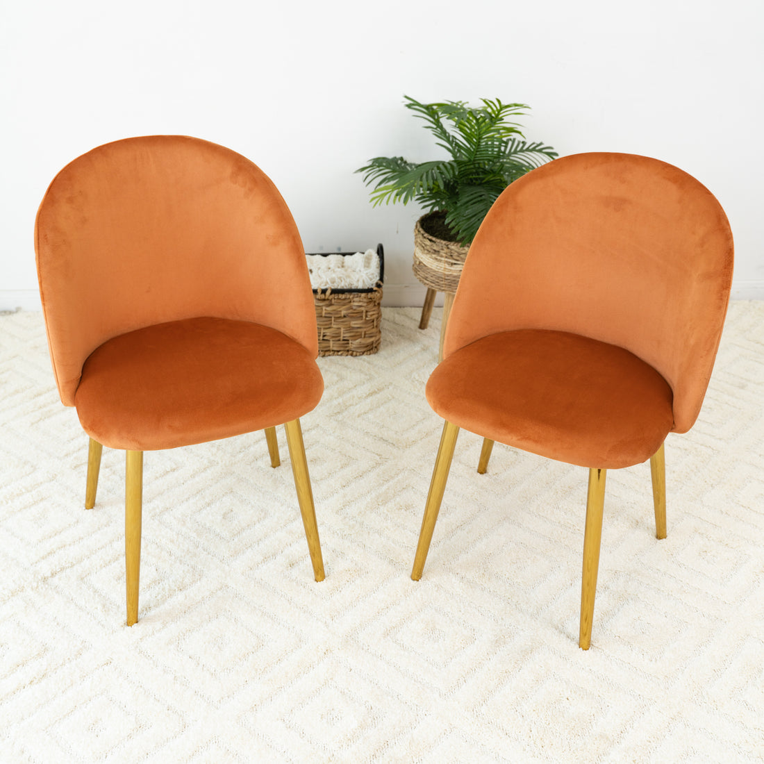 Marion Mid Century Modern Dining Chair Set Of 2 Orange Velvet