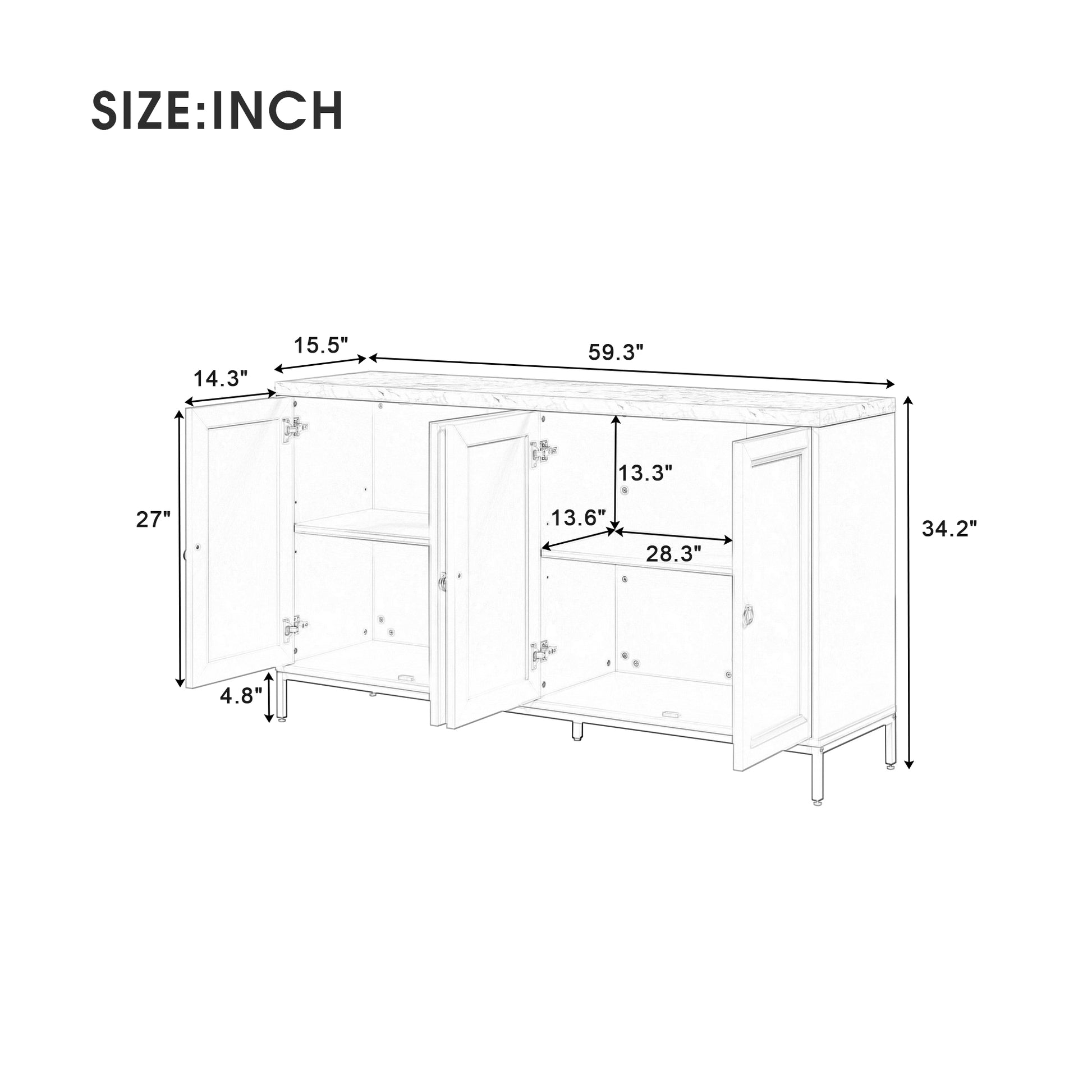 Modern Sideboard With Extra Large Storage Space With Metal Handles And Support Legs For Living Room And Dining Room Black Black Mdf