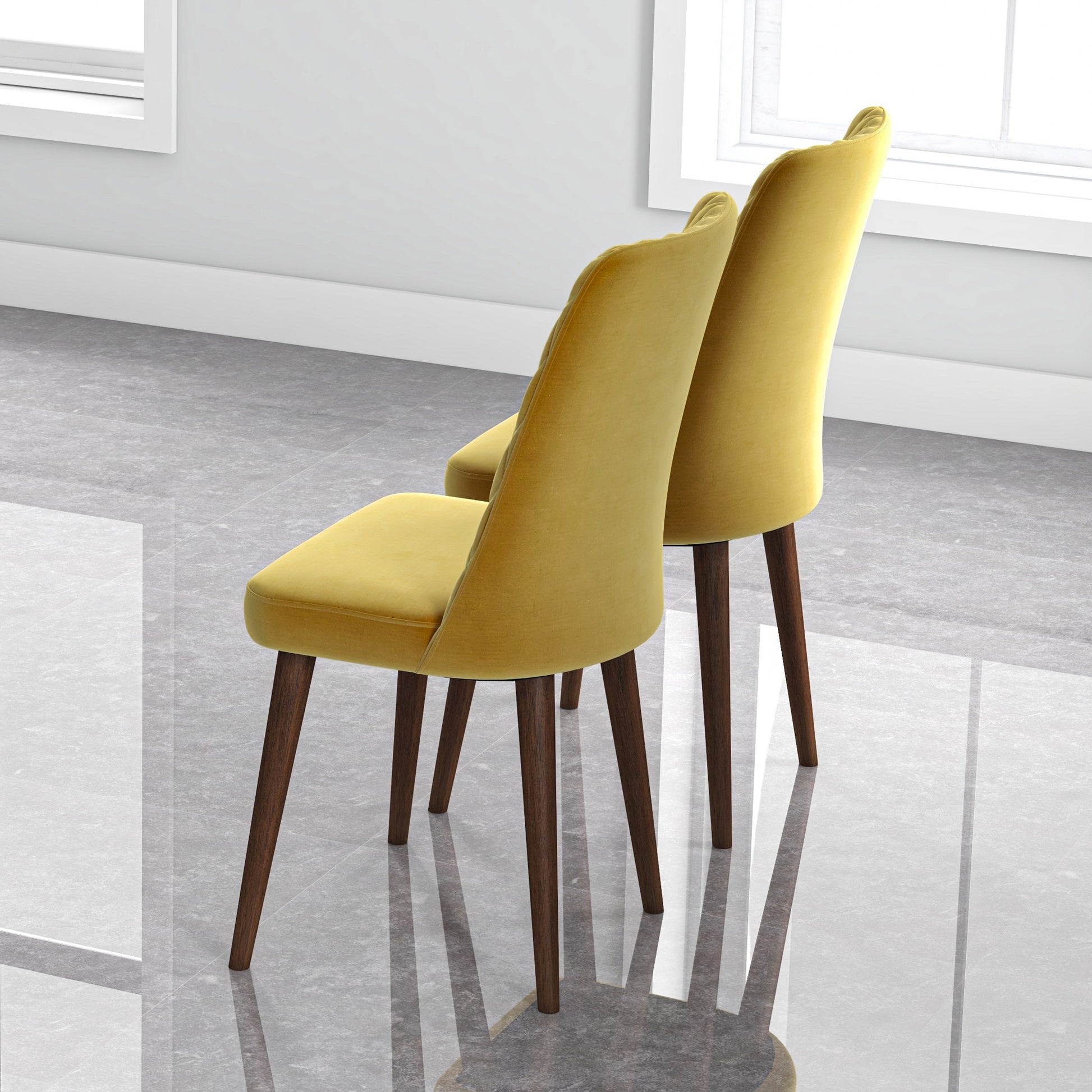 Katie Mid Century Modern Velvet Dining Chair Set Of 2 Yellow Velvet