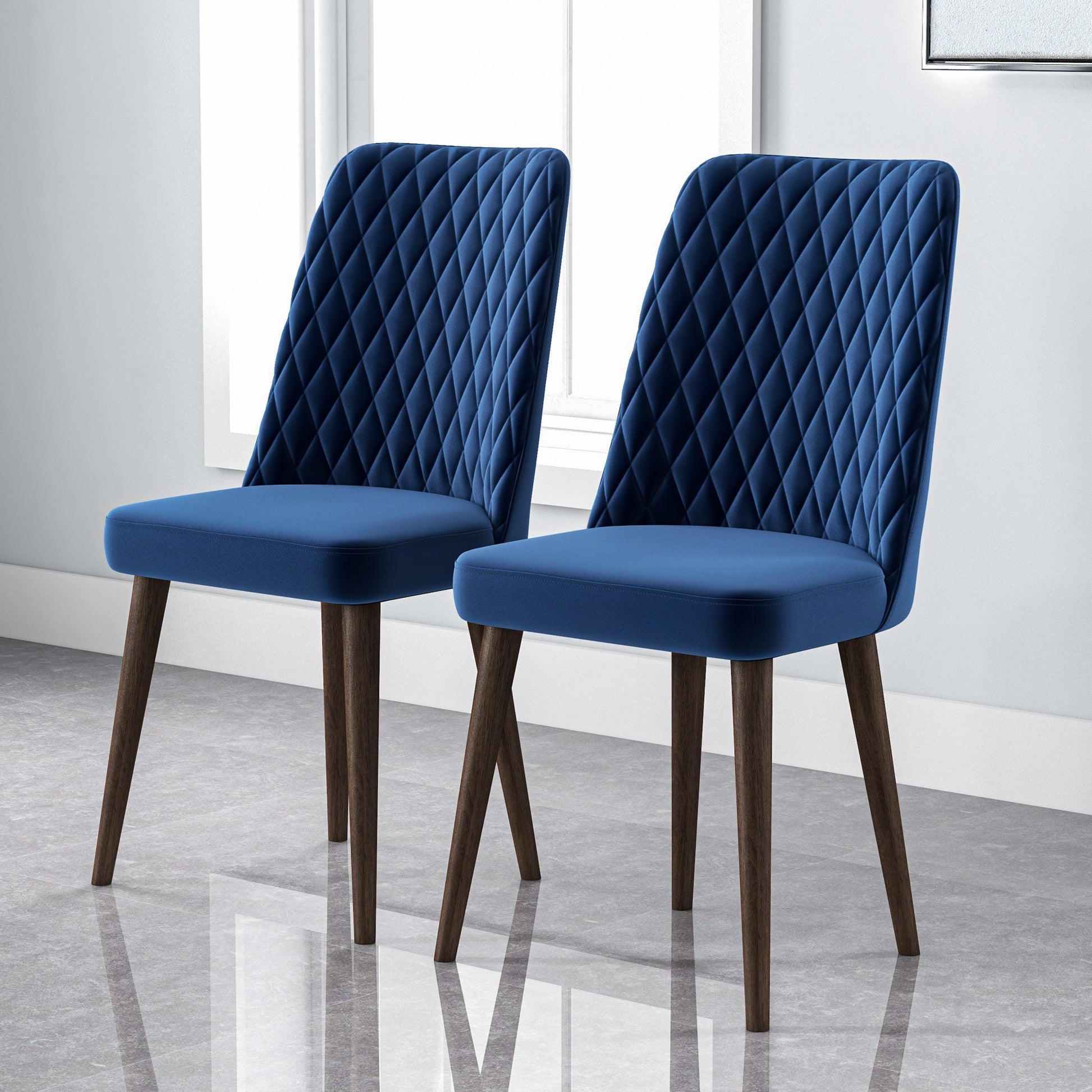 Katie Mid Century Modern Velvet Dining Chair Set Of 2 Blue Velvet