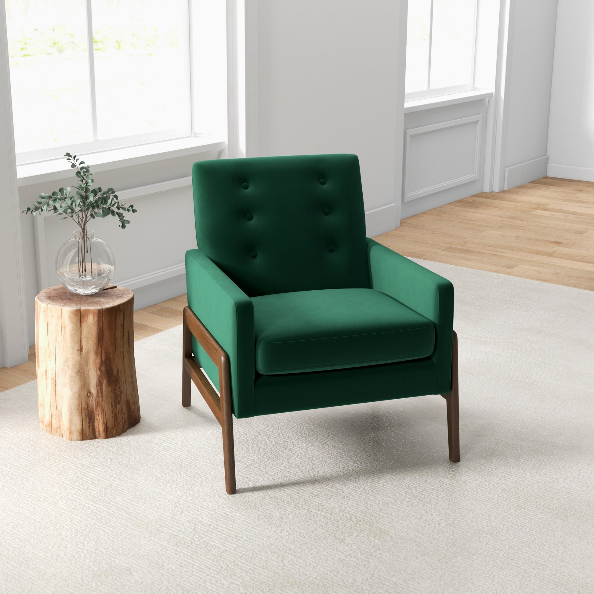 Cole Solid Wood Lounge Chair Green Fabric