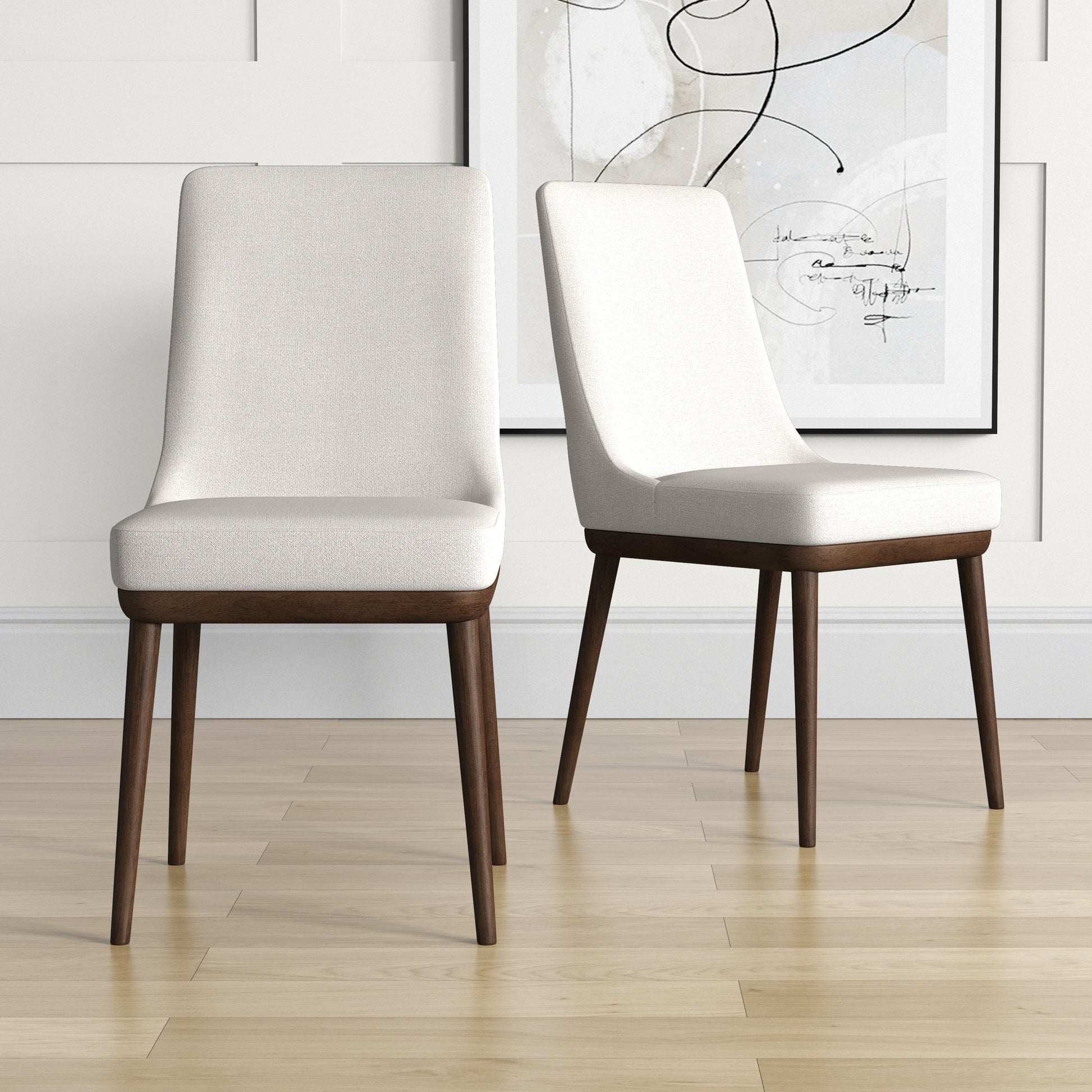 Kate Mid Century Modern Dining Chair Set Of 2 White Fabric