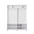 Hall Tree Entryway Bench With Coat Rack, With Shoe Cubbies For Bedroom, White, 59.8'' W X 15.8'' D X 76.8''H. White Particle Board
