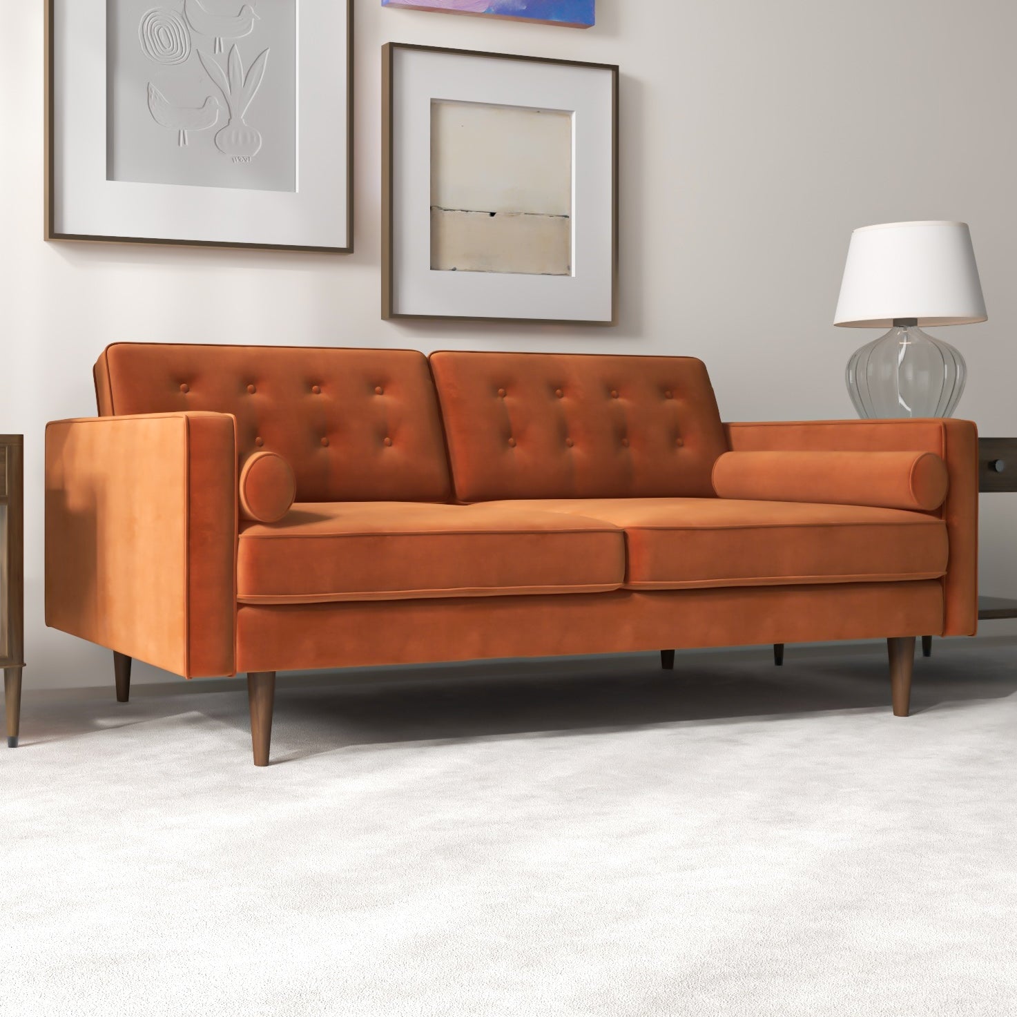 Casey Velvet Loveseat Orange Velvet